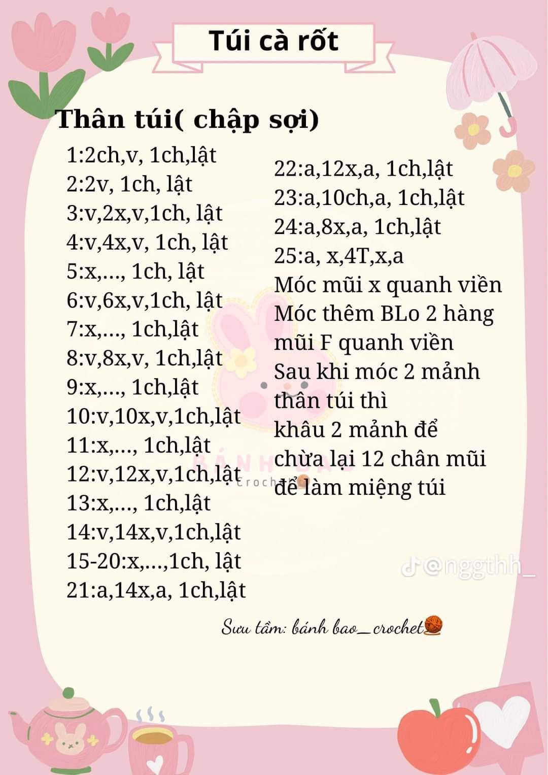 Tổng hợp chart móc tùi:  tùi caro, túi kuromi, túi cinnamoroll, túi mèo hello kitty, túi pochacco, túi cà rốt, túi len thỏ, túi melody, túi hoa xinh, túi rút kuromi, chart túi barbie, túi chữ nhật,