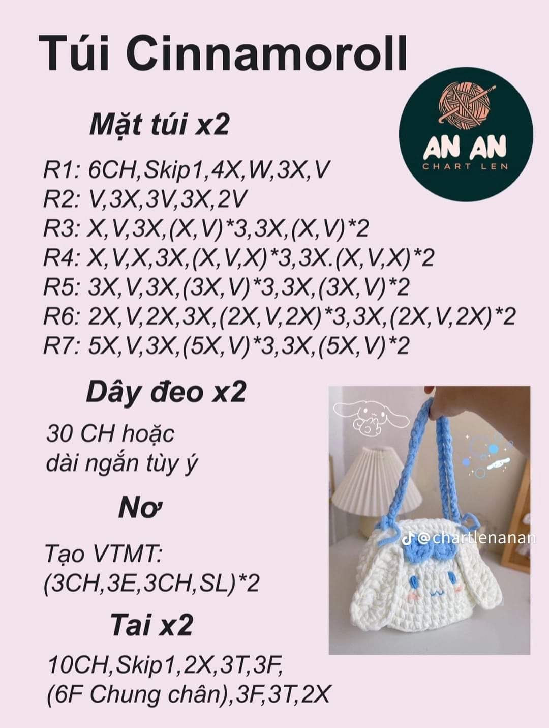 Tổng hợp chart móc tùi:  tùi caro, túi kuromi, túi cinnamoroll, túi mèo hello kitty, túi pochacco, túi cà rốt, túi len thỏ, túi melody, túi hoa xinh, túi rút kuromi, chart túi barbie, túi chữ nhật,