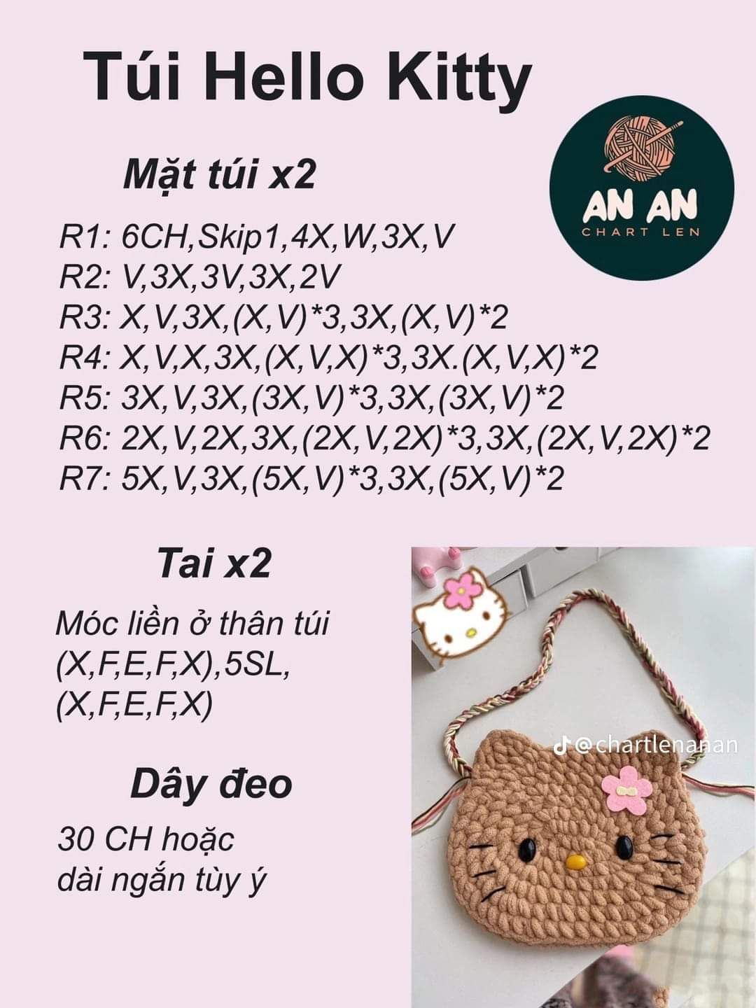 Tổng hợp chart móc tùi:  tùi caro, túi kuromi, túi cinnamoroll, túi mèo hello kitty, túi pochacco, túi cà rốt, túi len thỏ, túi melody, túi hoa xinh, túi rút kuromi, chart túi barbie, túi chữ nhật,