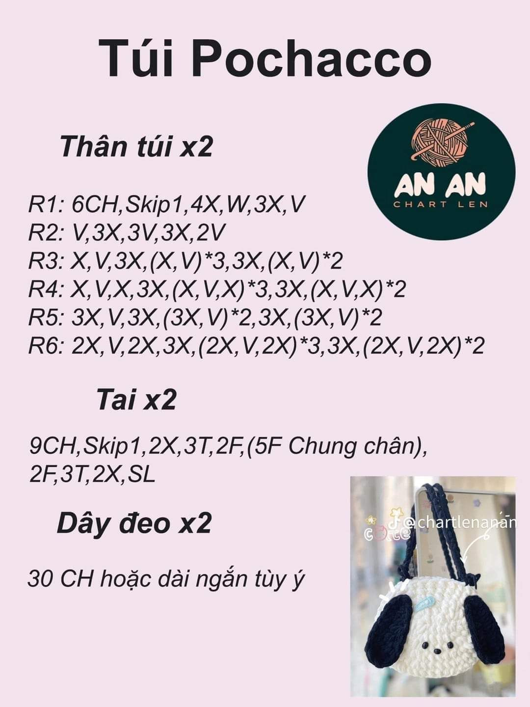 Tổng hợp chart móc tùi:  tùi caro, túi kuromi, túi cinnamoroll, túi mèo hello kitty, túi pochacco, túi cà rốt, túi len thỏ, túi melody, túi hoa xinh, túi rút kuromi, chart túi barbie, túi chữ nhật,