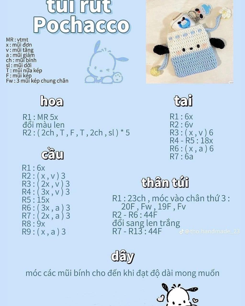 Tổng hợp chart túi rút, Túi rút vẹt bebe, túi rút thỏ cà rốt, túi rút trang trí thỏ, túi rút pompompurin, túi rút kuromi, túi rút melody, túi rút pochacco.