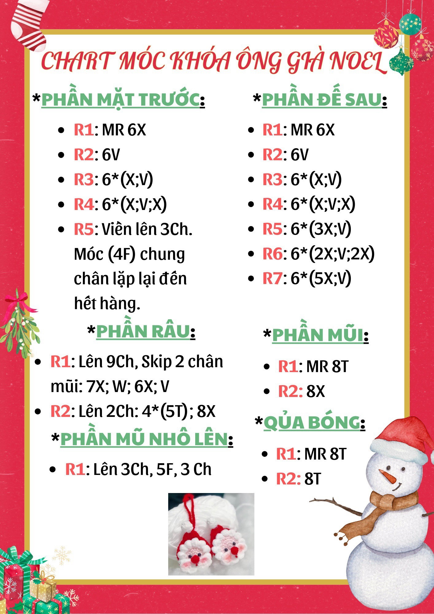 Tổng hợp một số chart móc khóa noel cute: chart móc khóa ông già noel, chart móc kẹp tóc tuần lộc, chart móc hoa tuyết, chart móc chiếc vớ cute (tất), chart móc chiếc chuông.