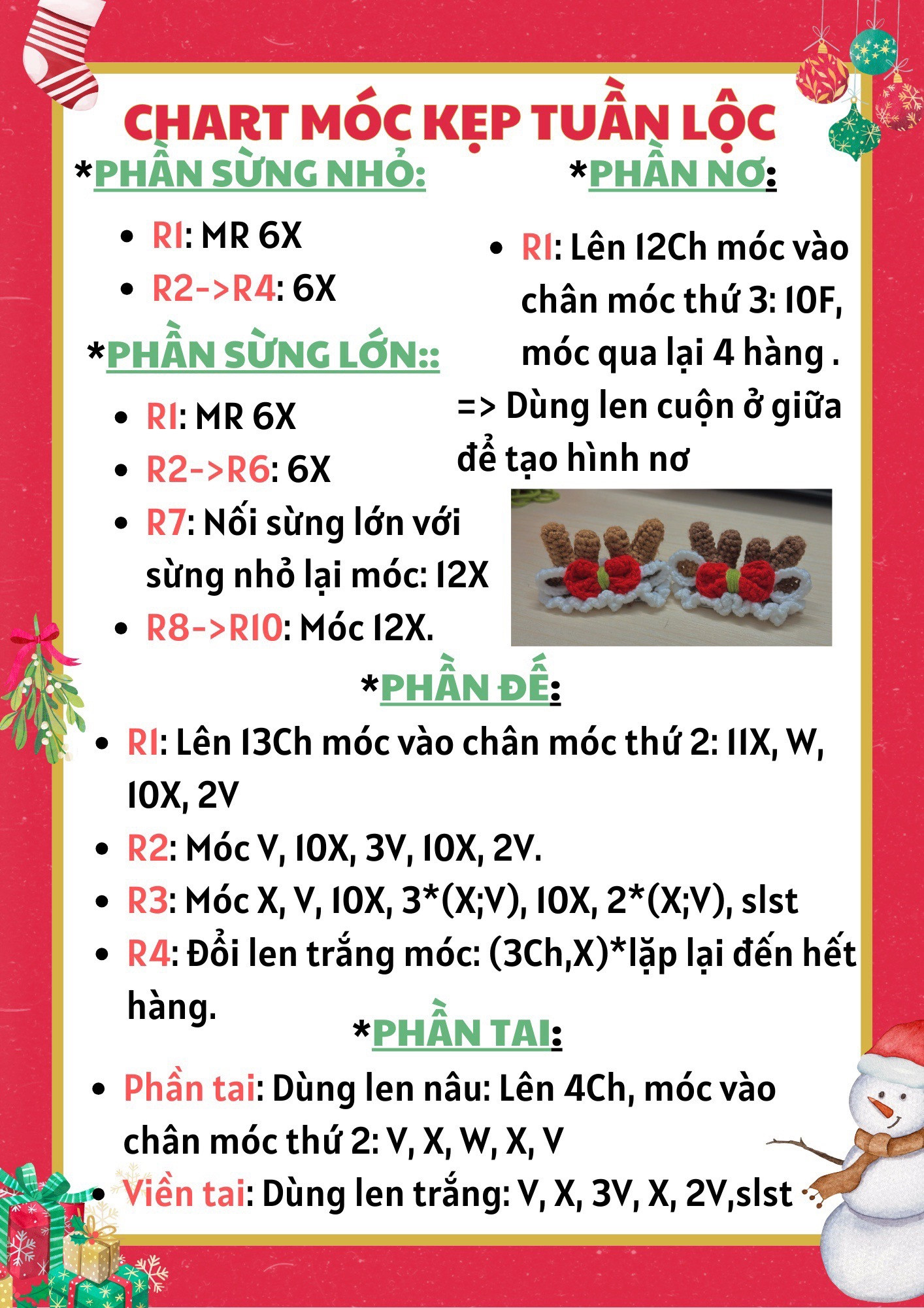 Tổng hợp một số chart móc khóa noel cute: chart móc khóa ông già noel, chart móc kẹp tóc tuần lộc, chart móc hoa tuyết, chart móc chiếc vớ cute (tất), chart móc chiếc chuông.