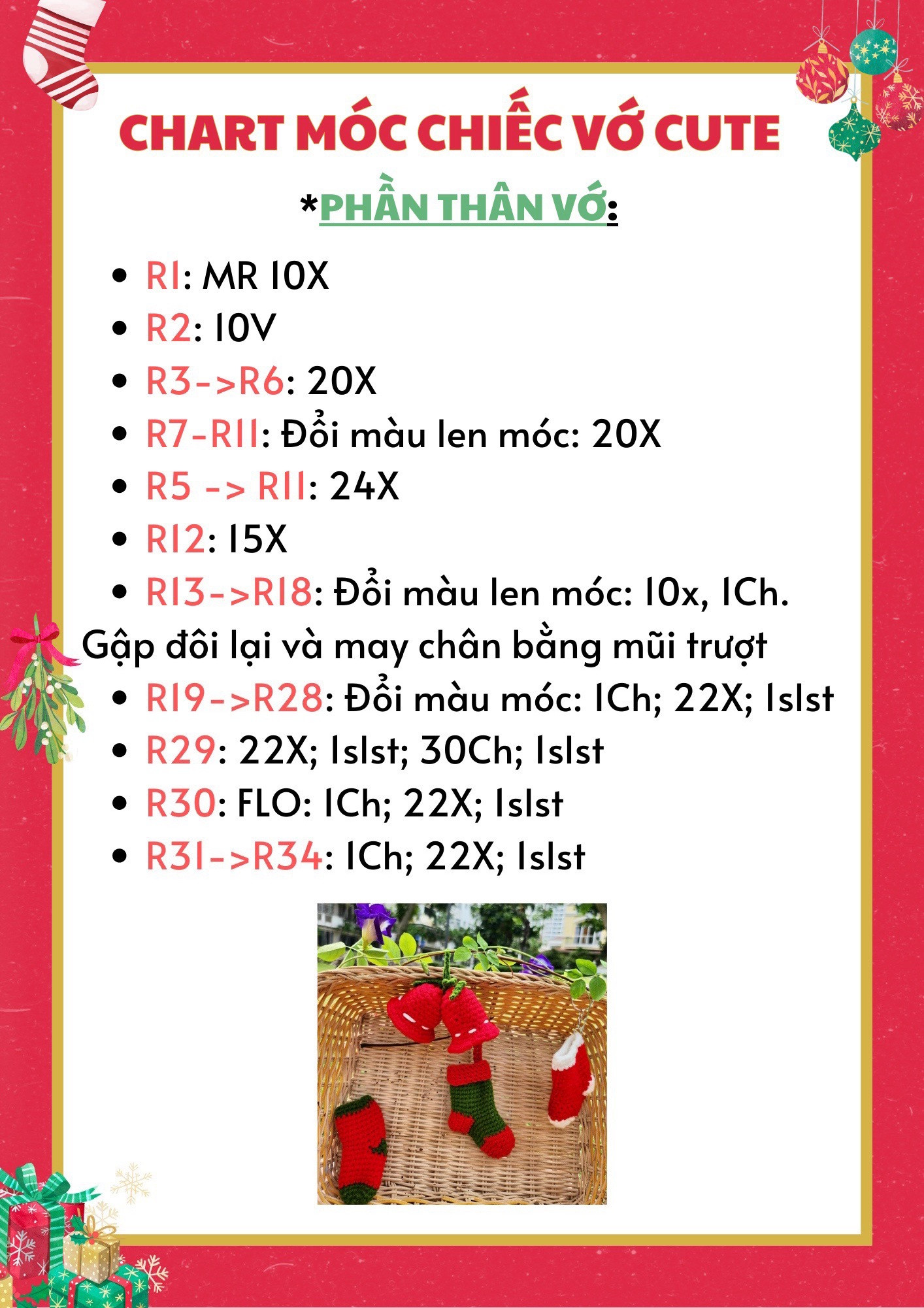 Tổng hợp một số chart móc khóa noel cute: chart móc khóa ông già noel, chart móc kẹp tóc tuần lộc, chart móc hoa tuyết, chart móc chiếc vớ cute (tất), chart móc chiếc chuông.