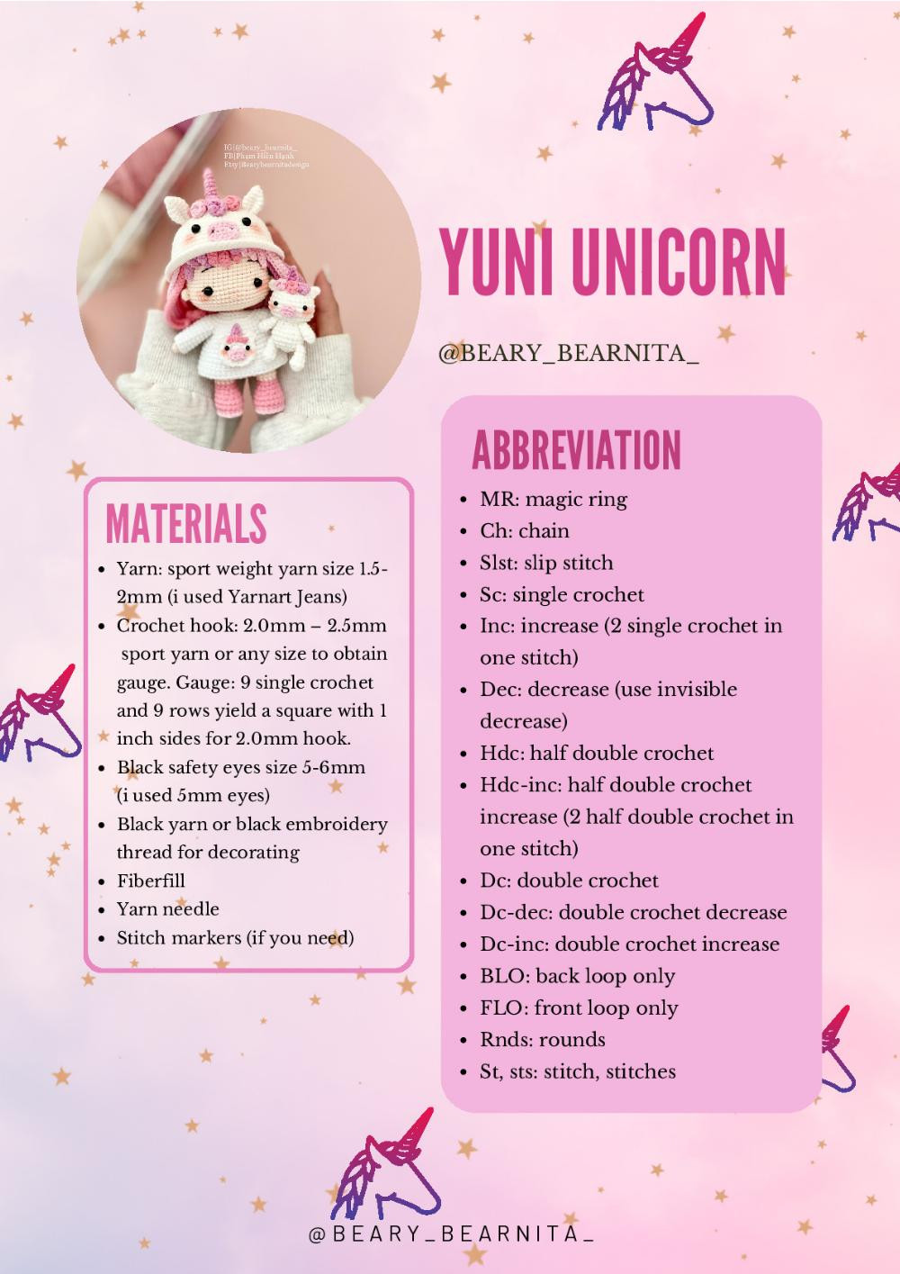 yuni unicorn crochet pattern