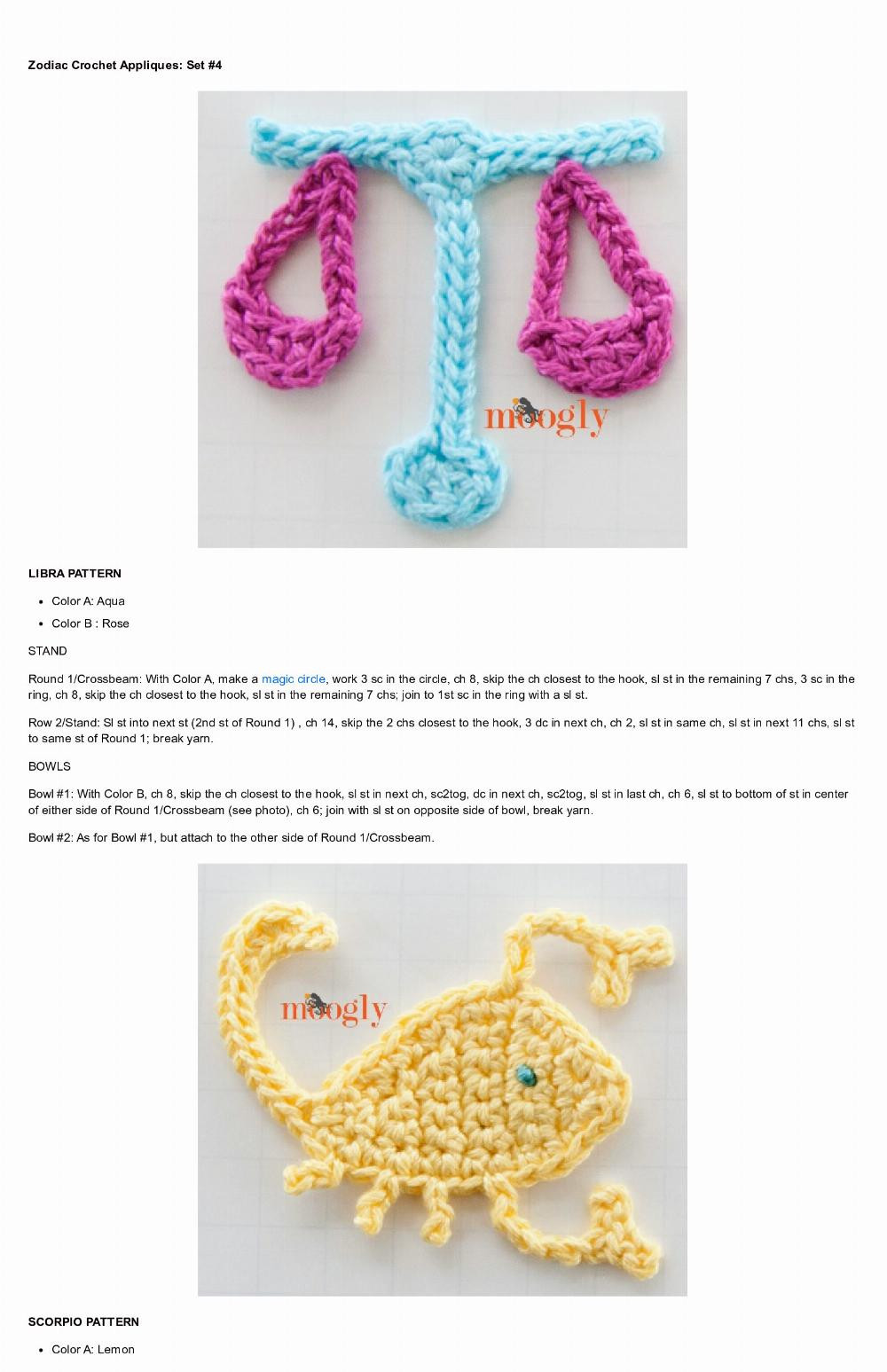 Zodiac Crochet Appliques Set #4: Libra, Scorpio, and Sagittarius