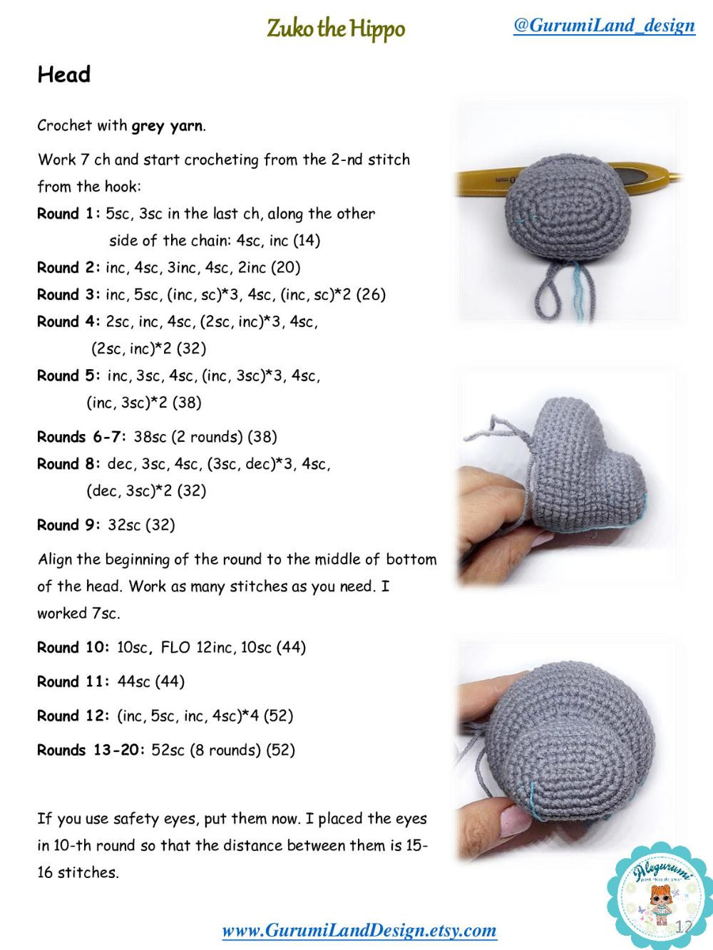 Zuko the Hippo Crochet pattern