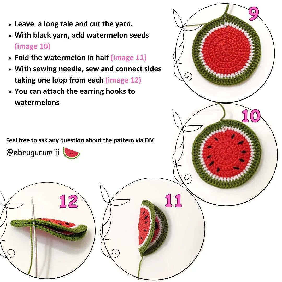 amigurumi watermelon earrings free pattern