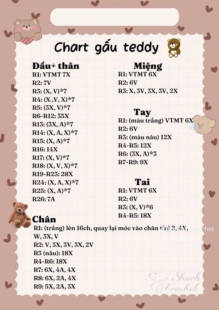 Chart gấu teddy buộc nơ