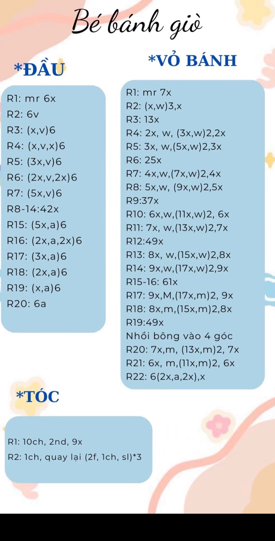 Chart hướng dẫn móc len bé bánh giò