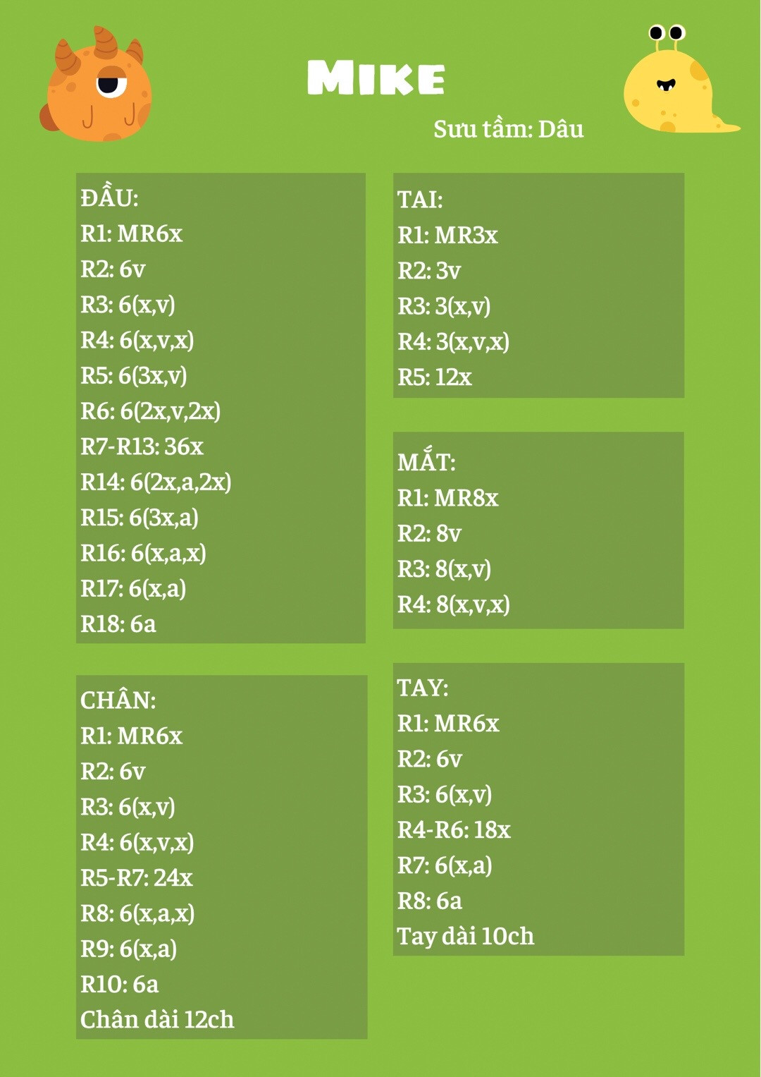 chart Hướng dẫn móc len móc khóa mike