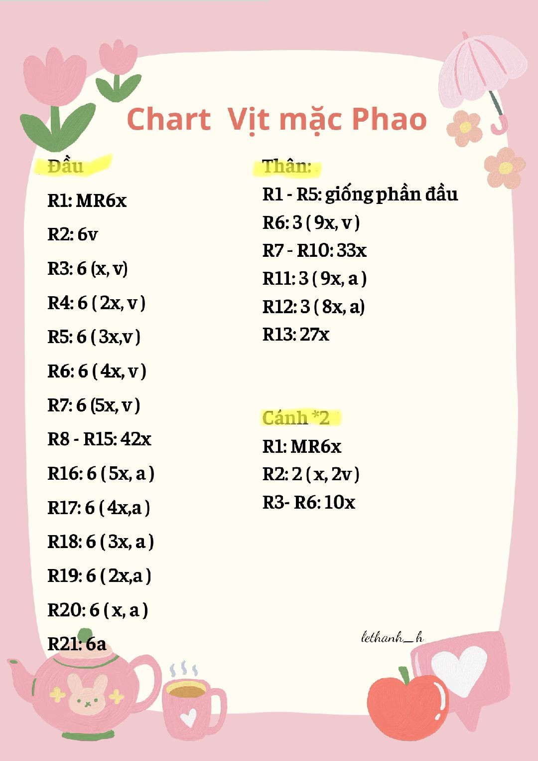 Chart hướng dẫn móc vịt mặc phao