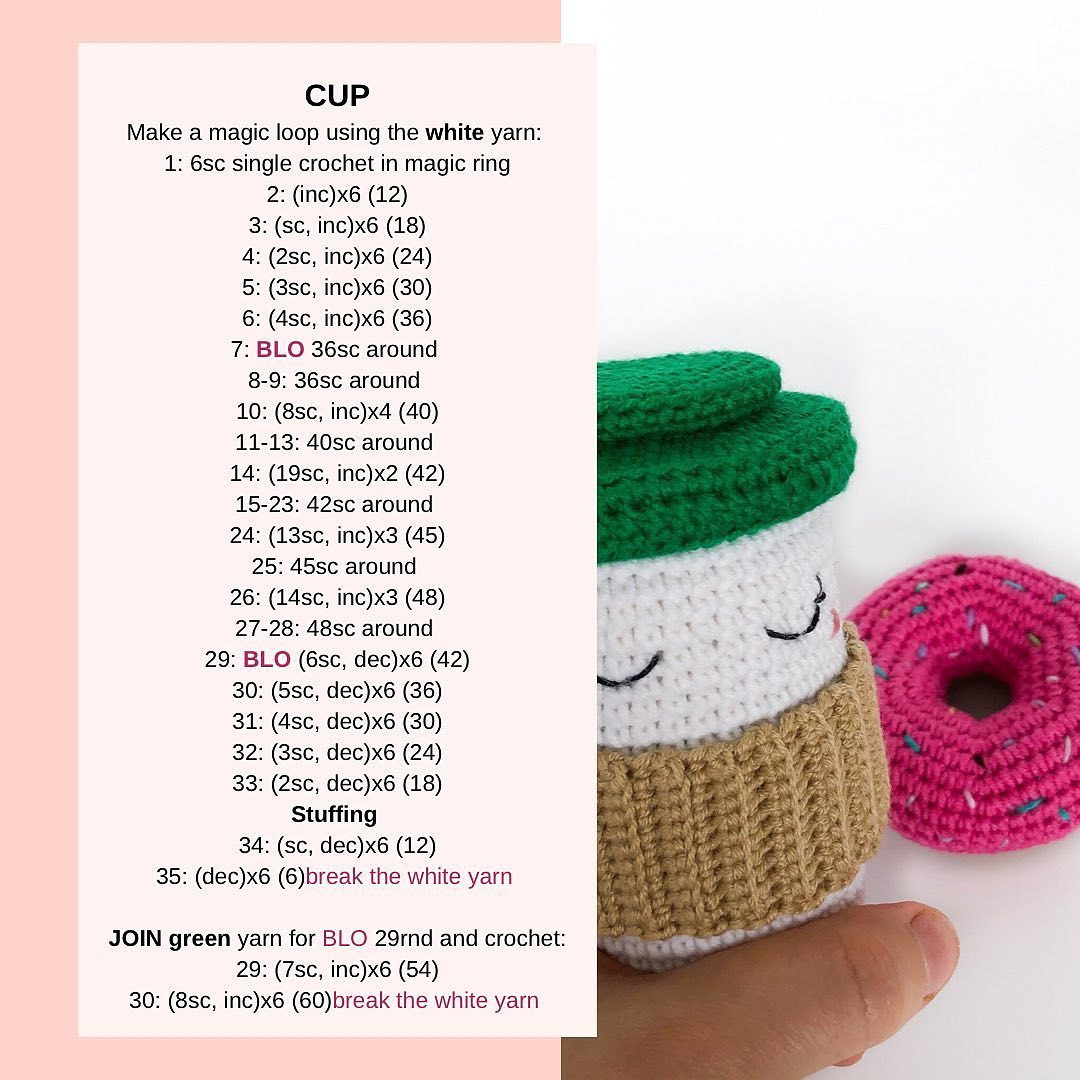 Crochet cup with lid and donut pattern