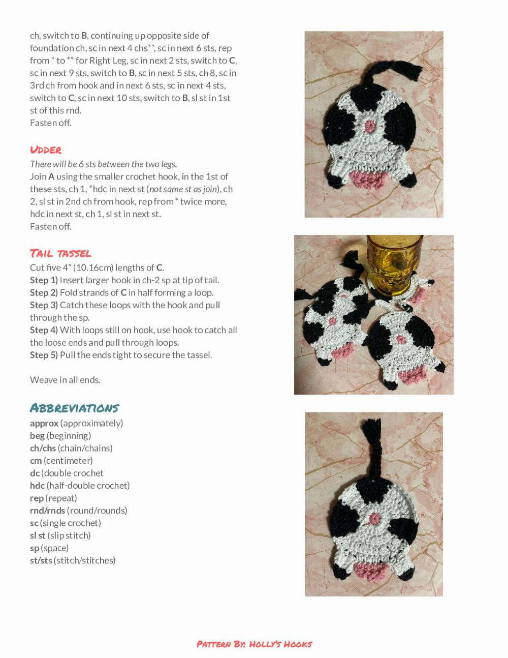 Crochet Pattern Cow Butt Coasters