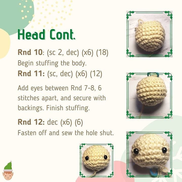 Crochet pattern for a doll's head to hang on a Christmas tree