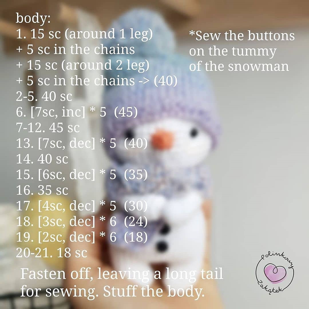 Crochet pattern for a snowman wearing a beanie