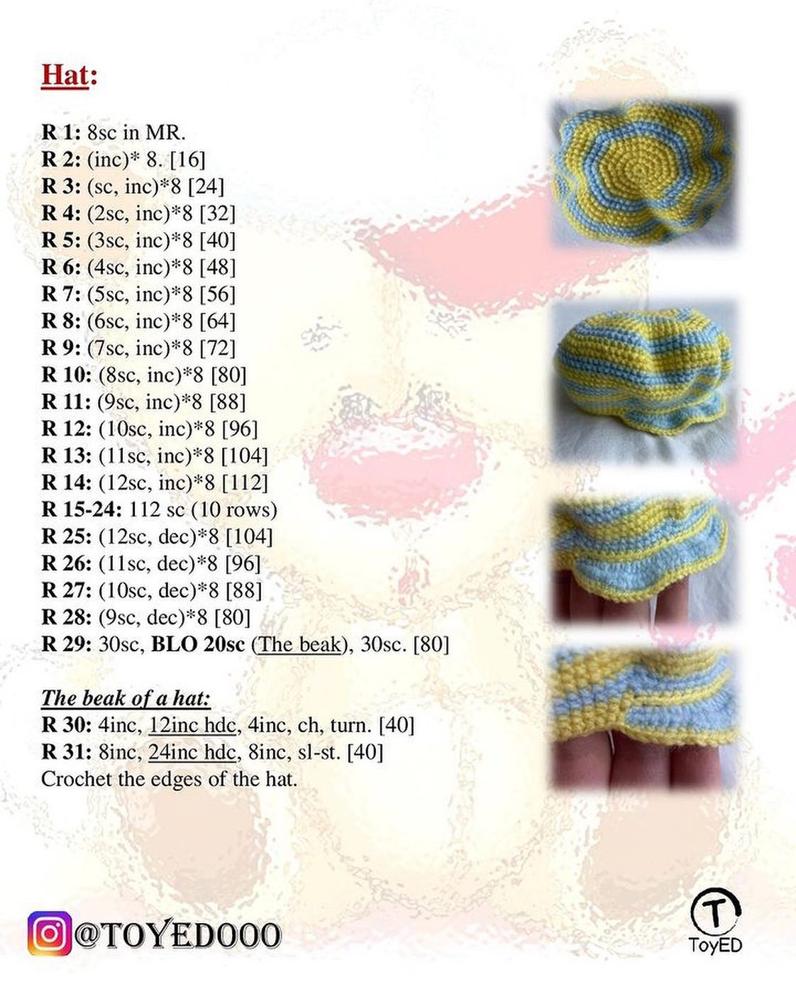 Crochet pattern of a brown bear wearing a hat