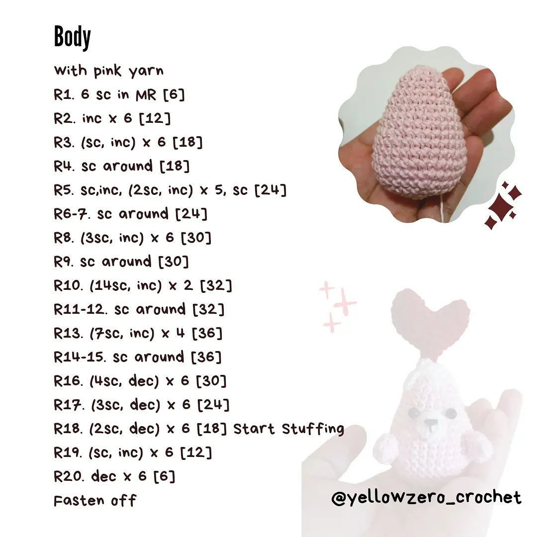 Crochet pattern of a pink bear wearing a heart