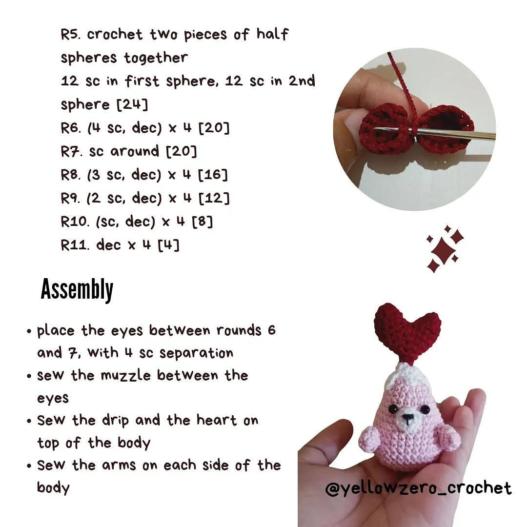 Crochet pattern of a pink bear wearing a heart