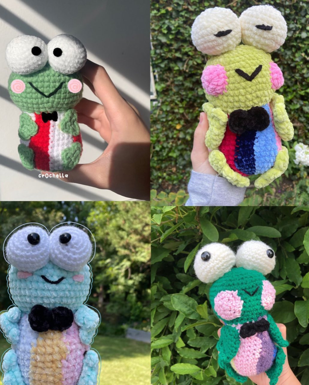 Crochet pattern of protruding frog with bulging eyes