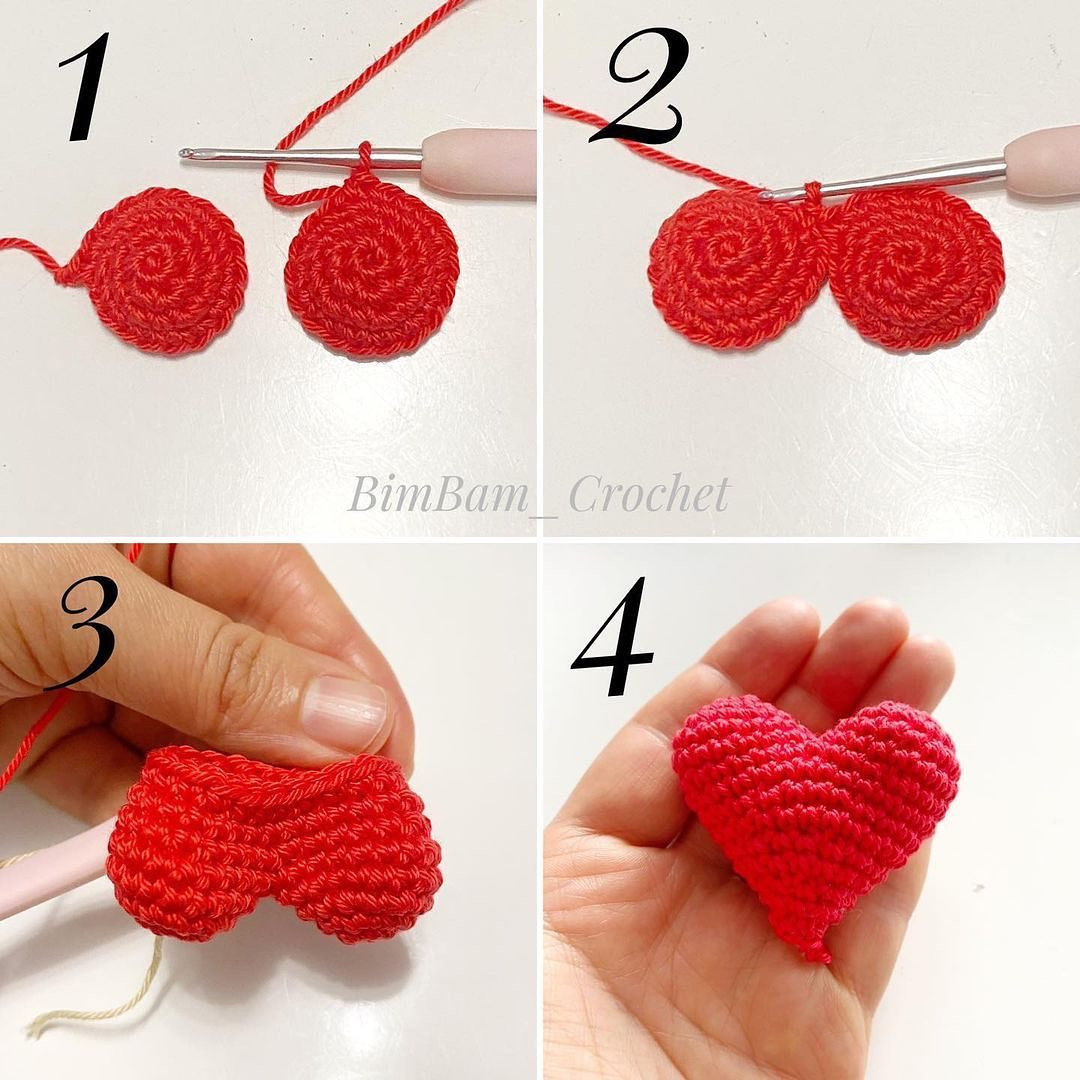 Crochet pattern with red heart and blue heart