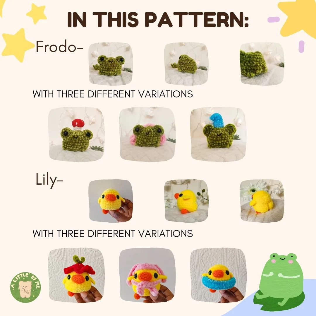 free 8 in 1 pattern frodo (frog) lily (chick)