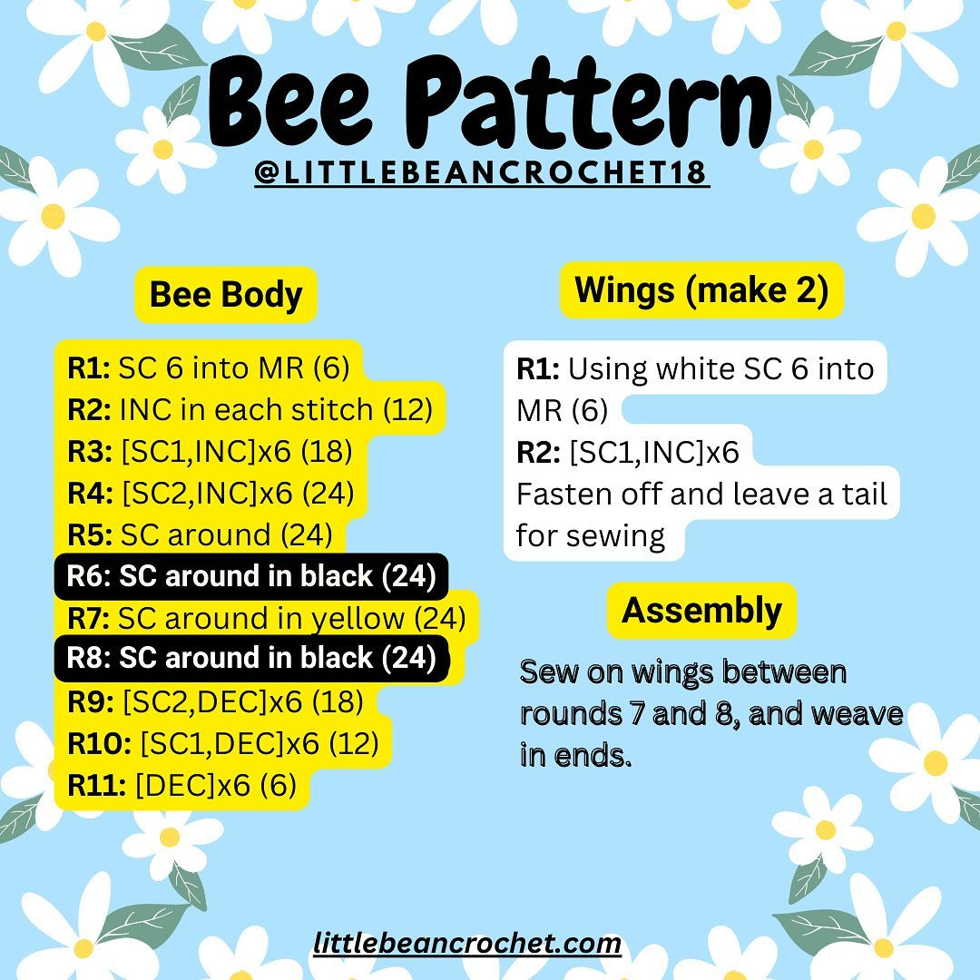 free bee pattern with wings