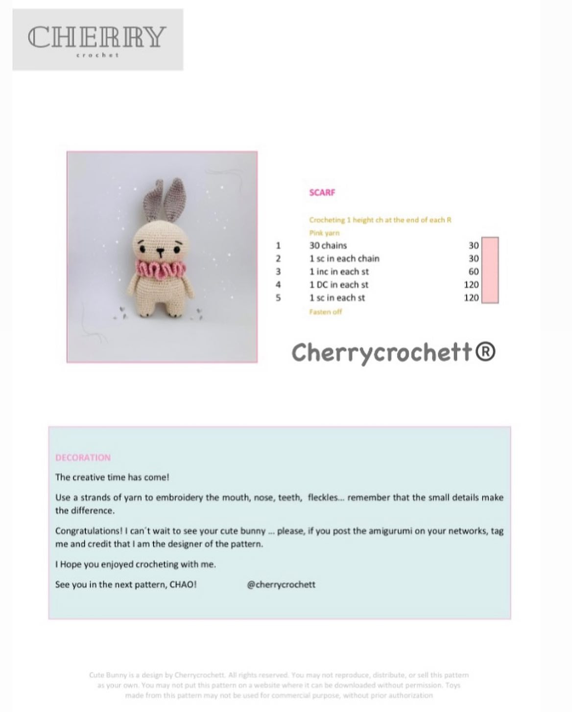 free cherry crochet cute bunny pattern