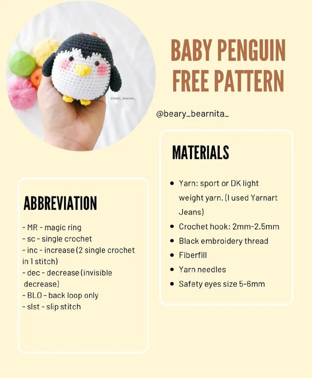 🐧Free crochet pattern penguin