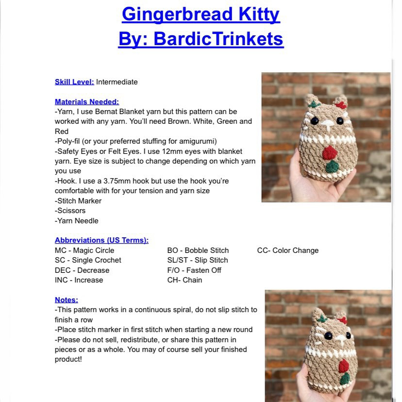 🚨FREE PATTERN ALERT! 🚨 My free Gingerbread Kitty pattern