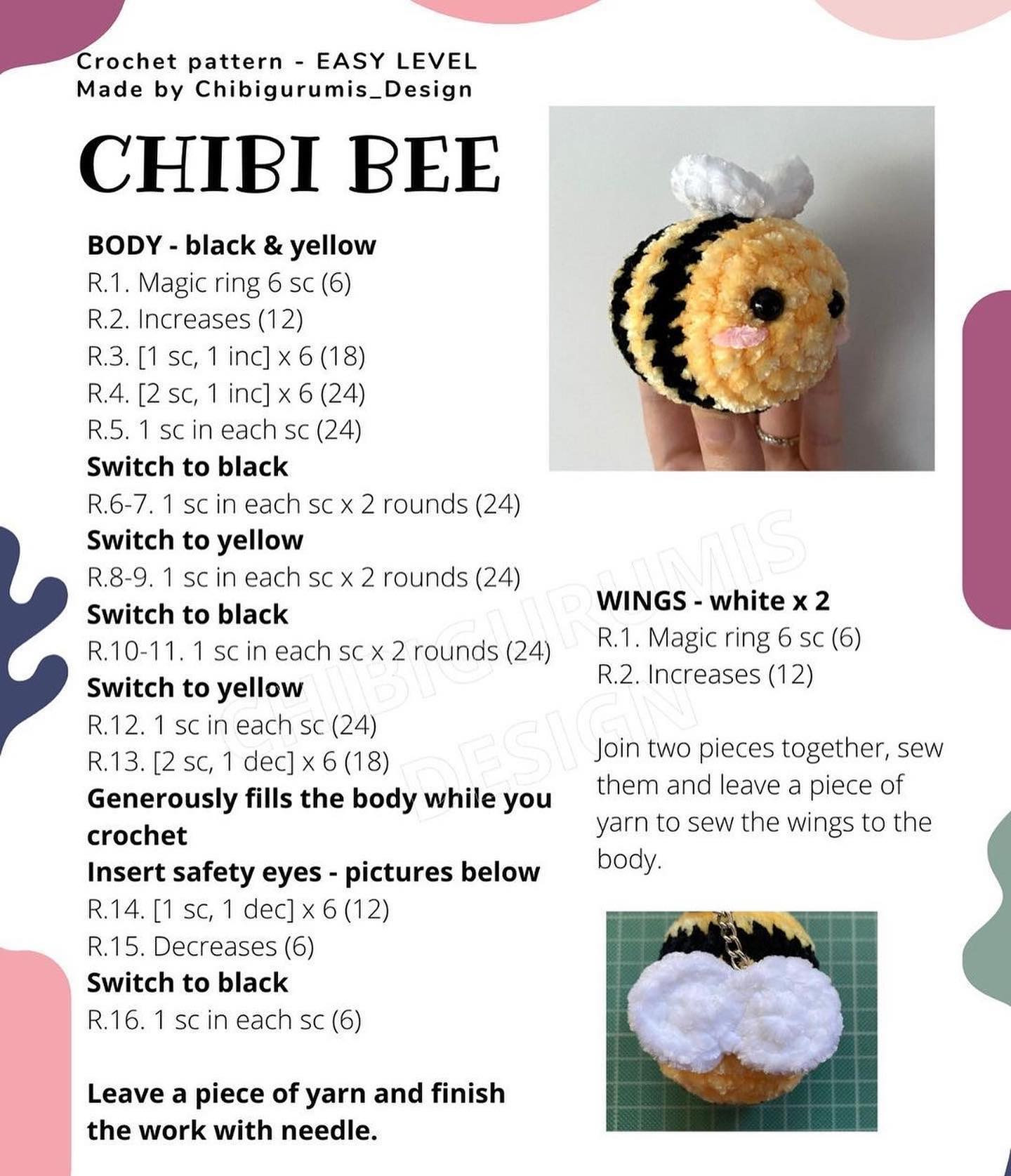 free pattern chibi bee