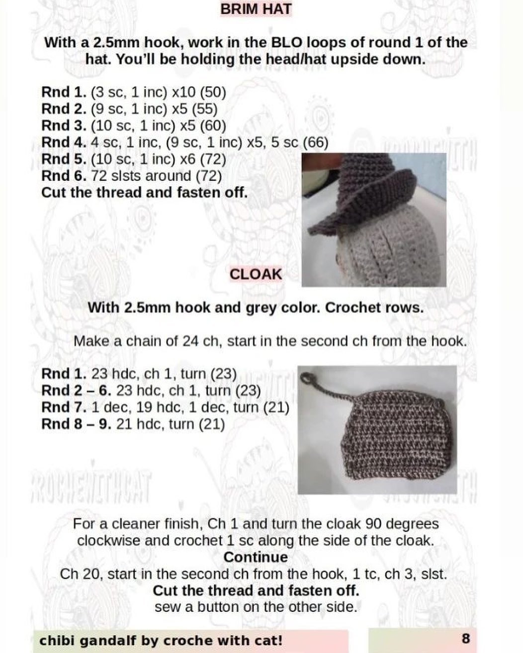 free pattern chibi gandalf the grey croche with cat