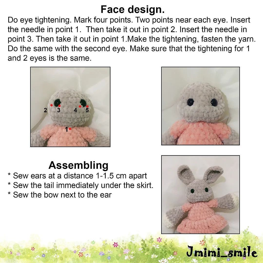 free pattern  Crochet pattern for a rabbit wearing a pink dress