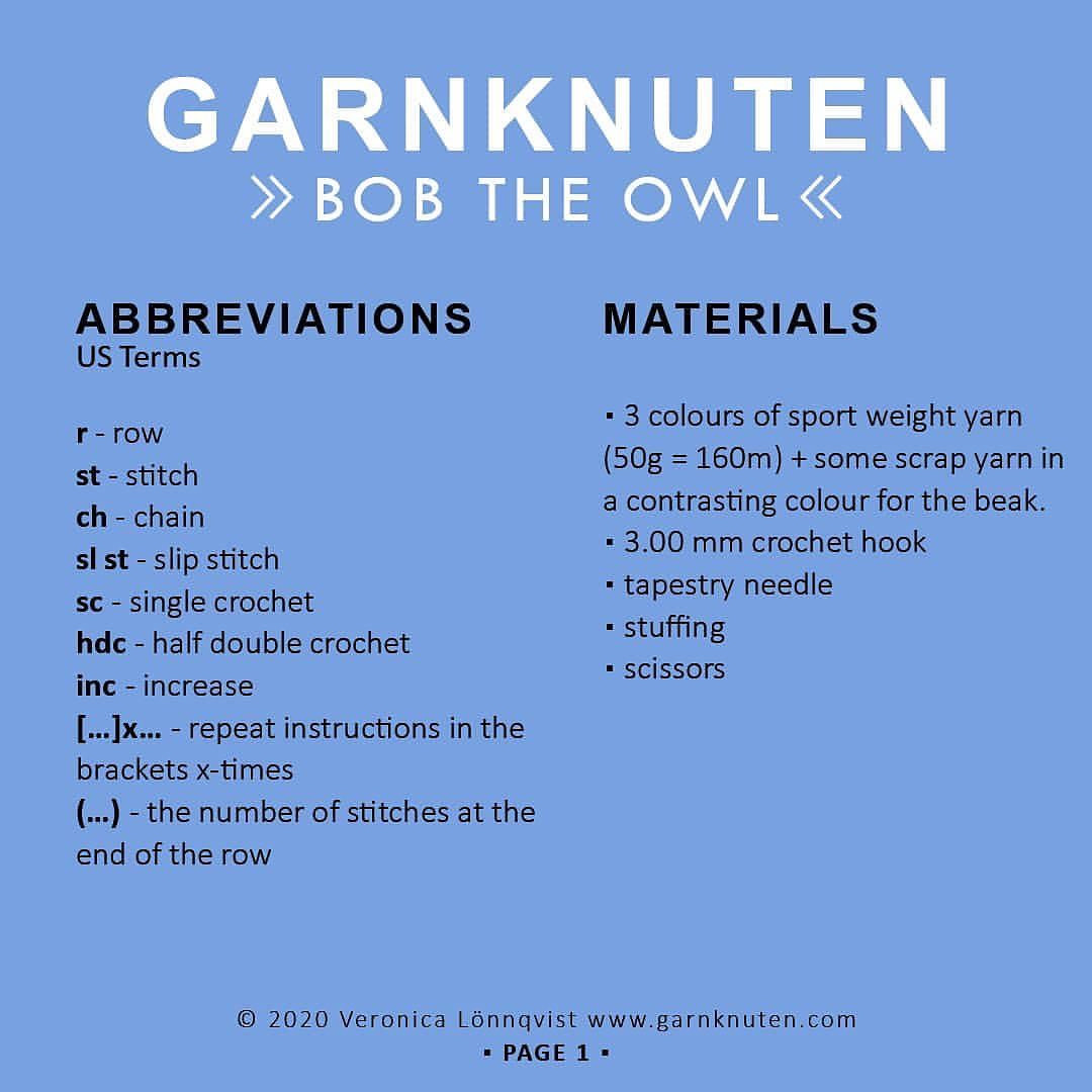 free pattern garnknuten bob the owl