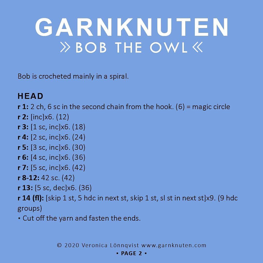 free pattern garnknuten bob the owl