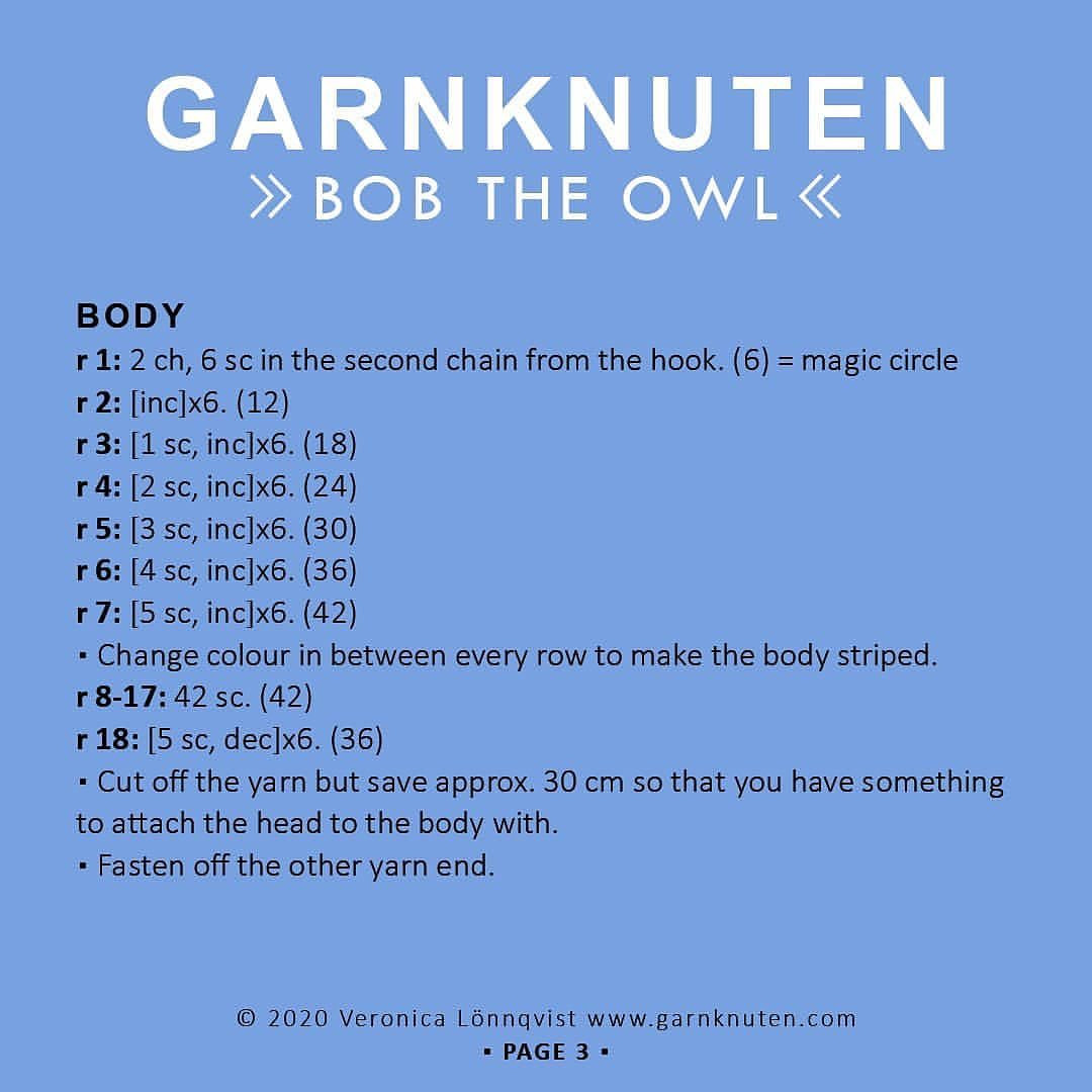 free pattern garnknuten bob the owl