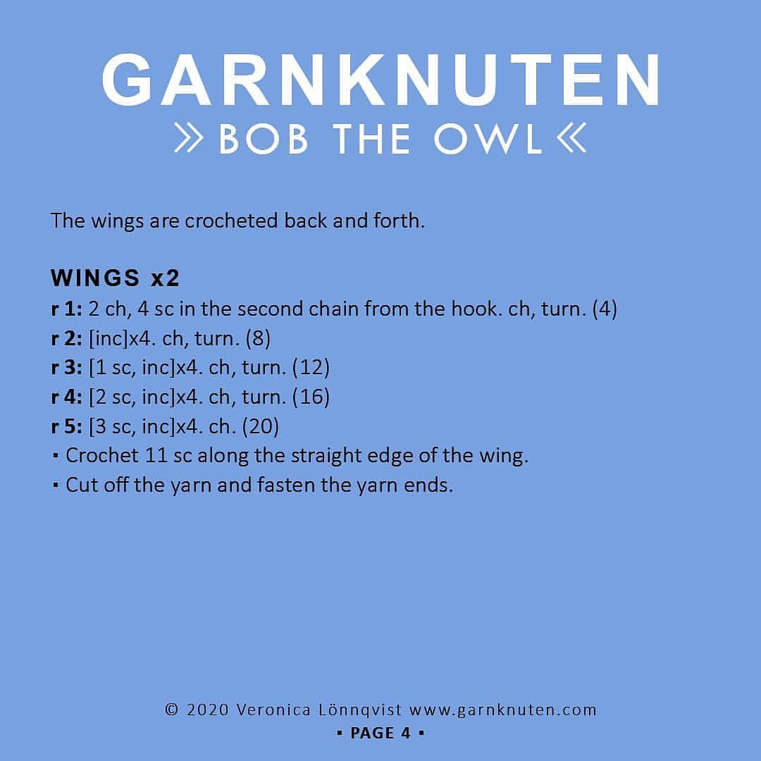 free pattern garnknuten bob the owl