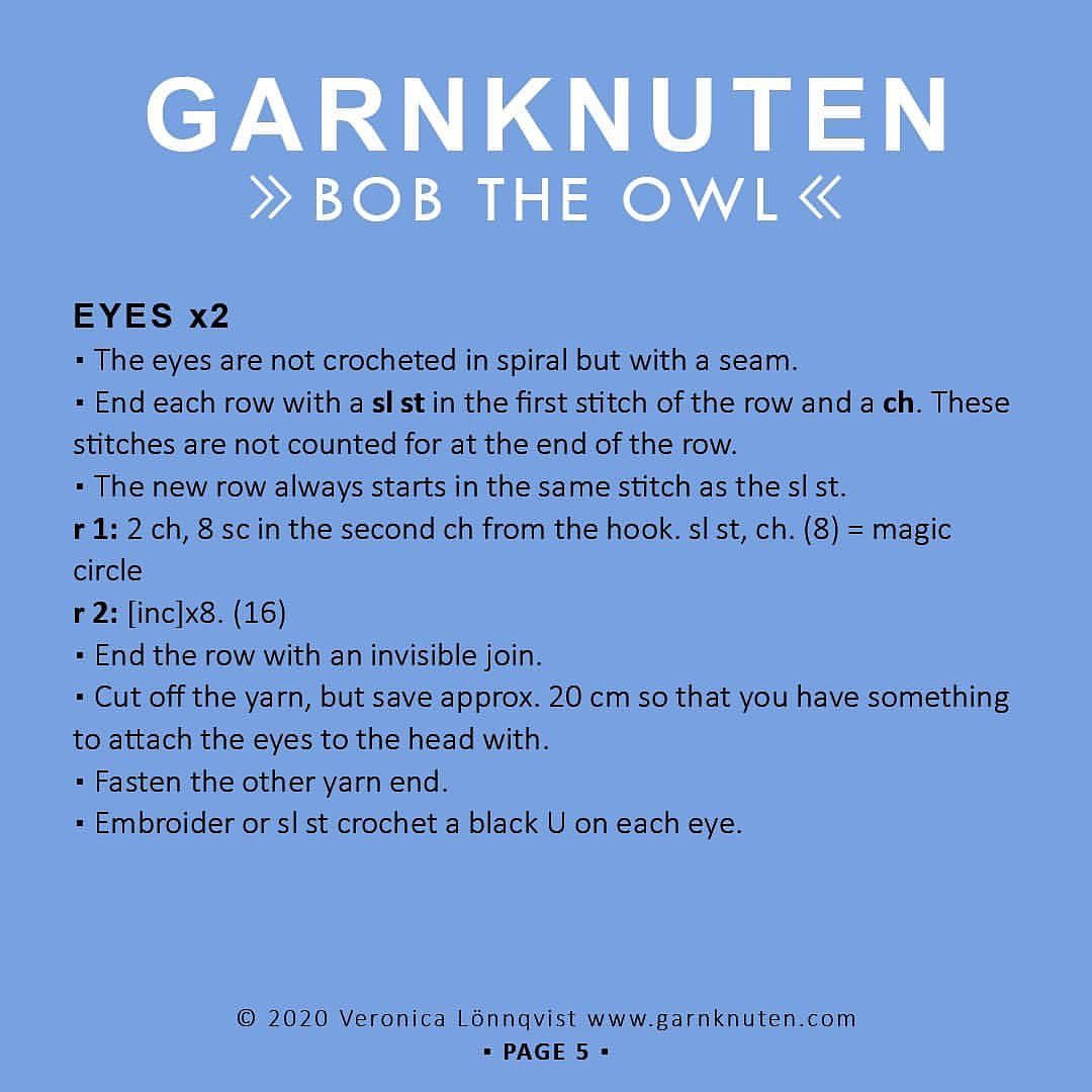 free pattern garnknuten bob the owl