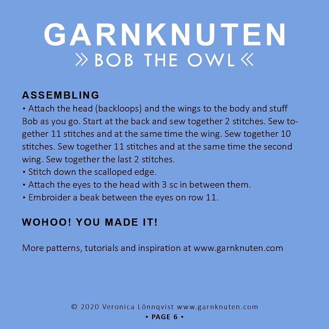 free pattern garnknuten bob the owl