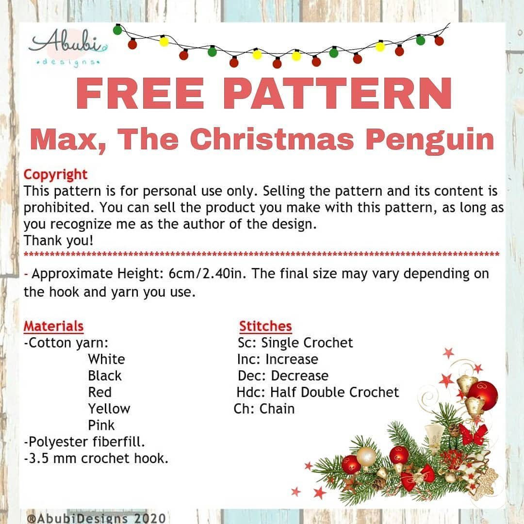 free pattern max, the christmas penguin