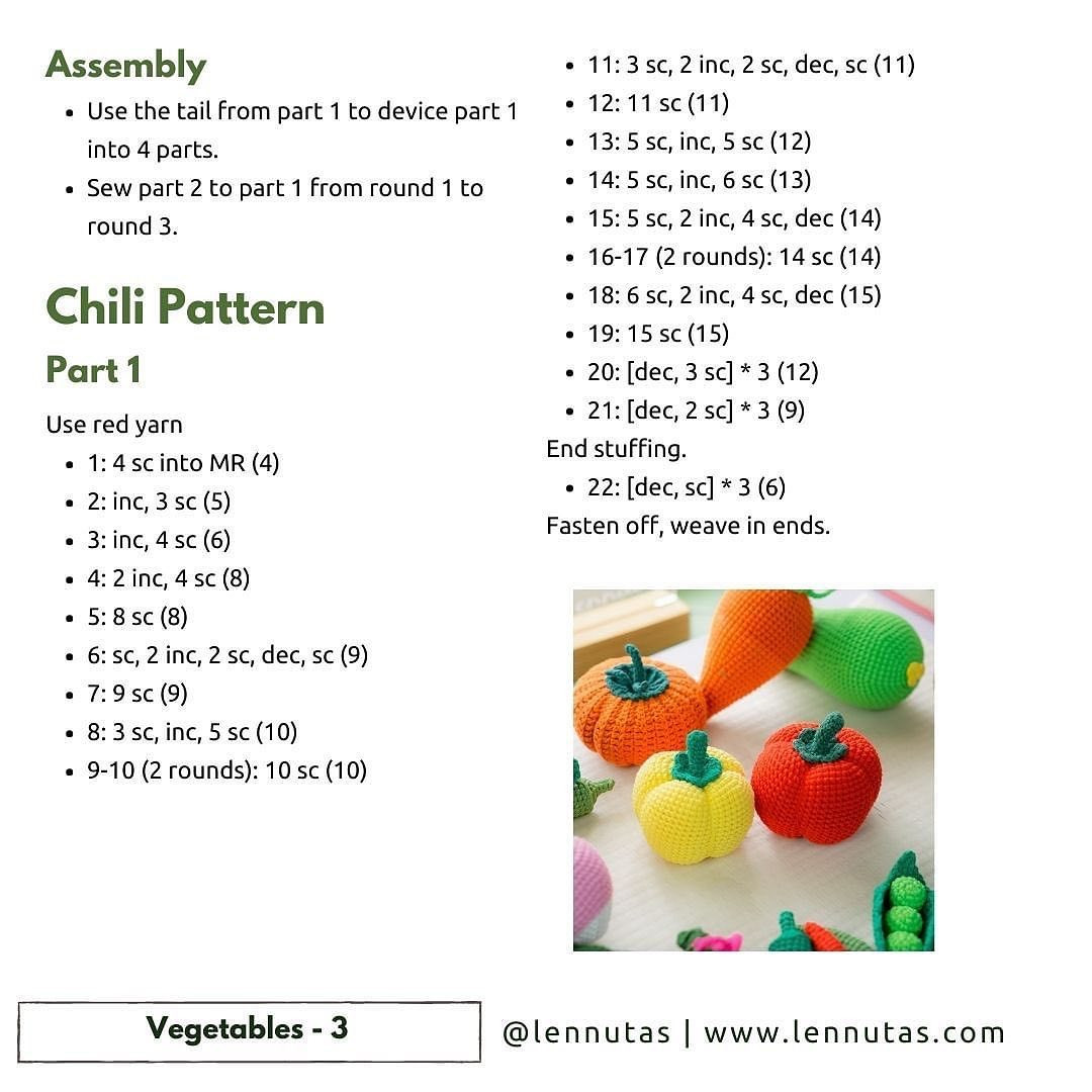 free pattern vegetables, Crochet patterns for bell peppers, hot peppers, pumpkins,