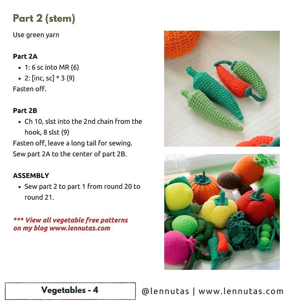 free pattern vegetables, Crochet patterns for bell peppers, hot peppers, pumpkins,