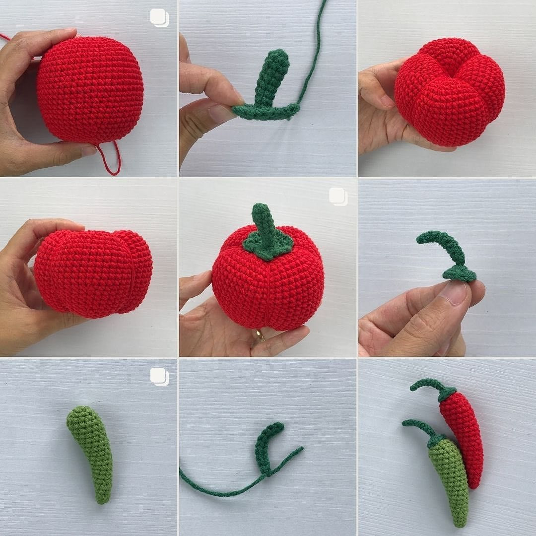 free pattern vegetables, Crochet patterns for bell peppers, hot peppers, pumpkins,