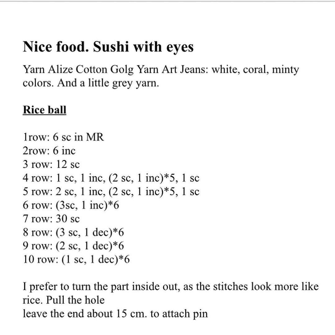 FREE patterns nice food sushi with eyes