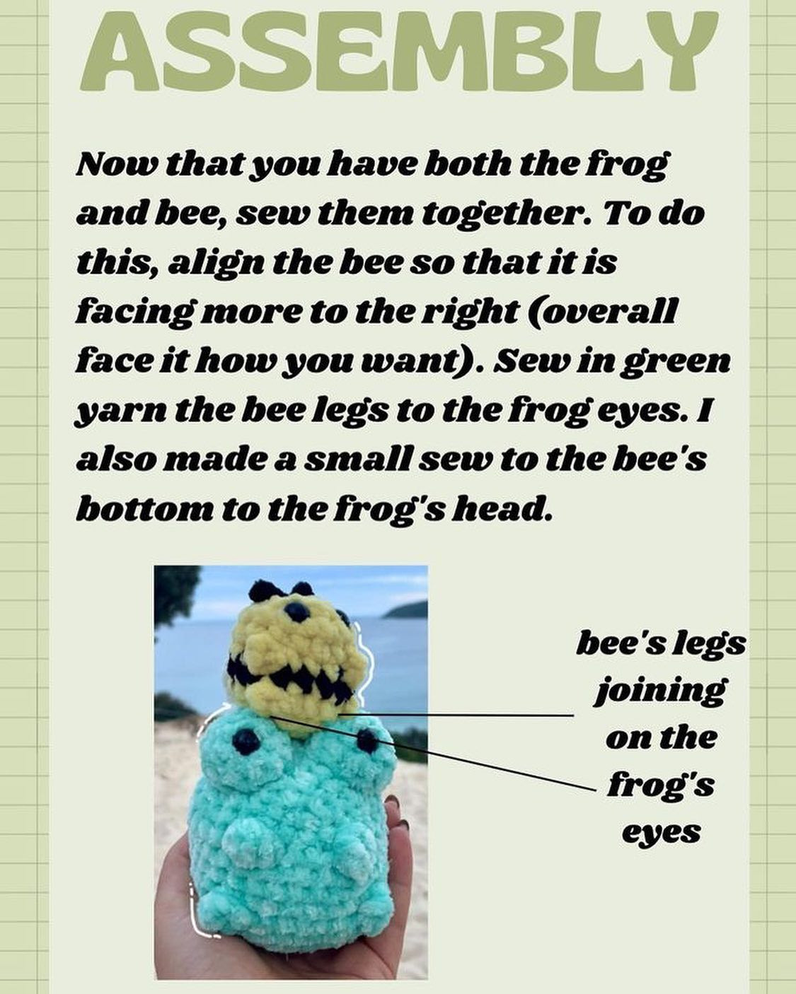 Frog carrying bee crochet pattern