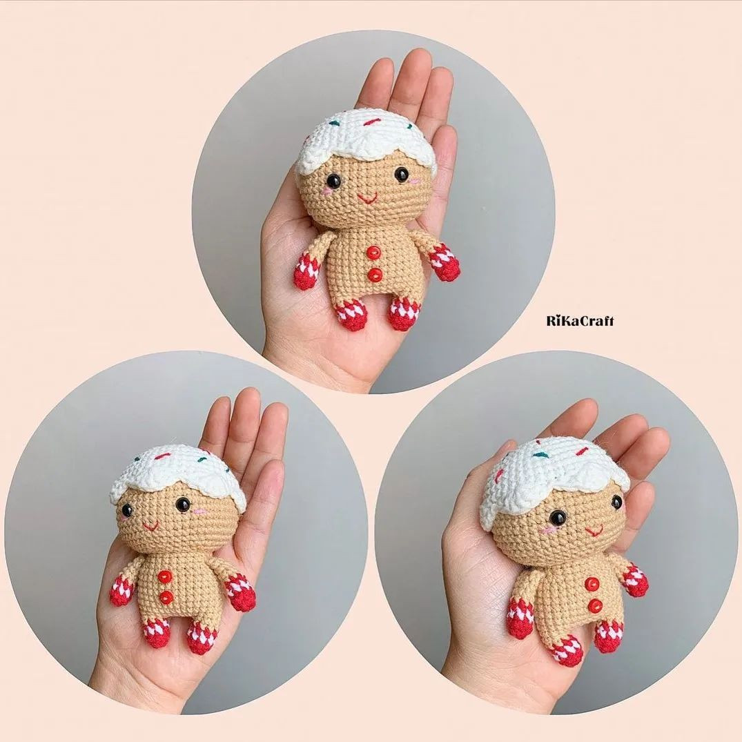 Gingerbread doll crochet pattern, white icing on the head