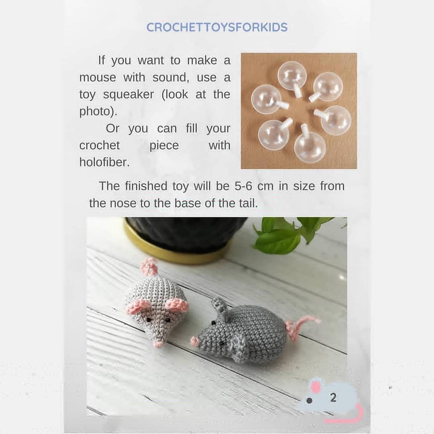 Gray mouse crochet pattern with pink ears