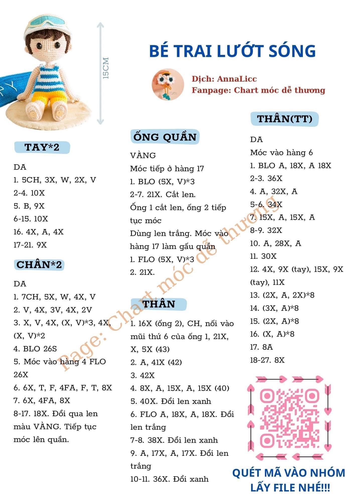 Hướng dẫn móc len bé trai lướt sóng