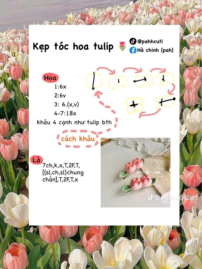 Hướng dẫn móc len kẹp tóc hoa tulip