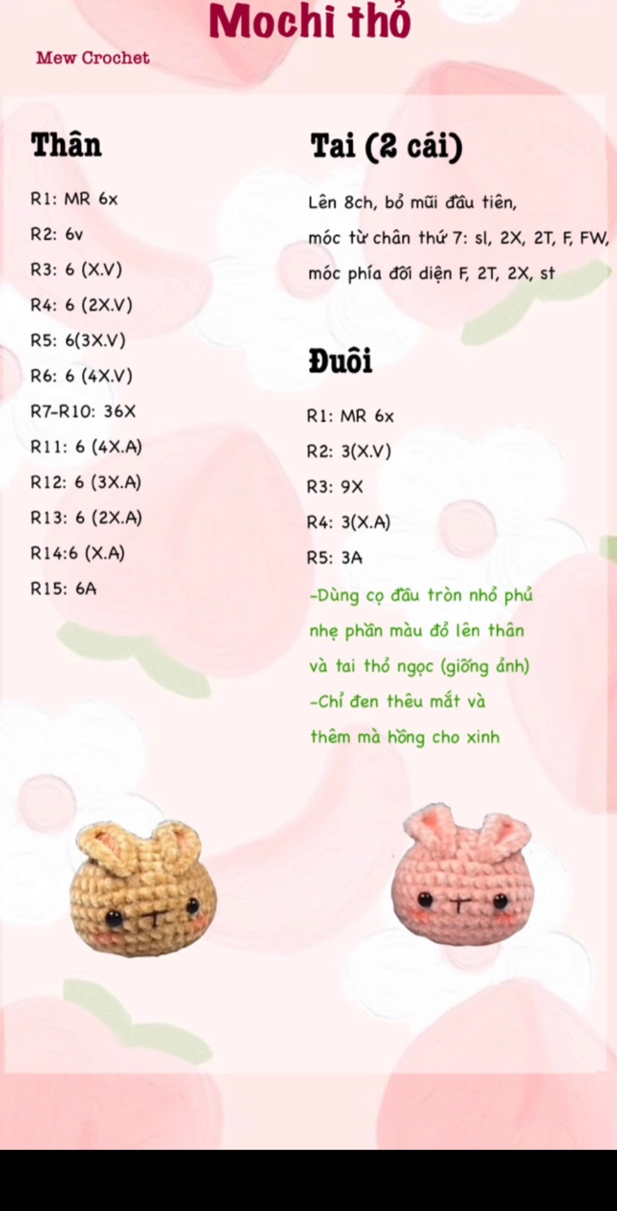 Hướng dẫn móc mochi thỏ